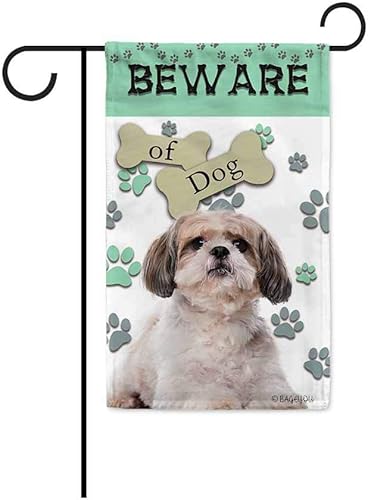BAGEYOU Beware of Dog Shih Tzu - Bandera decorativa para jardín, diseño de patas de cachorro, para decoración del hogar, patio, 12.0 x 18.0in,