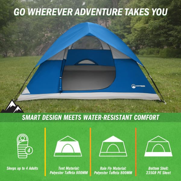 Carpa para camping para 4 personas con cubierta y bolsa miniatura 3