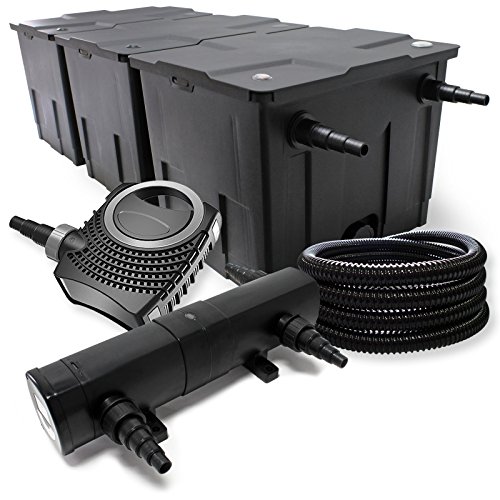 Wiltec Set de filtro para estanque (hasta 90000l UVC Clarificador con 24W 80W Bomba y tubo 25m