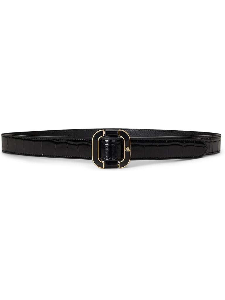 Black Lauren Ralph Lauren Slide-Buckle Croc-Embossed Leather Belt