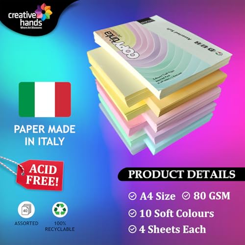 Image of BRUSTRO Copytinta Coloured Craft Paper A4 Size 80 GSM Bright & Soft Colour 80 Sheets (10 cols Each of Bright and Soft X 4 Sheets). with Elle Erre Card Stock A5, 220 GSM,Pack of 24 Shades X 2 Sheets.