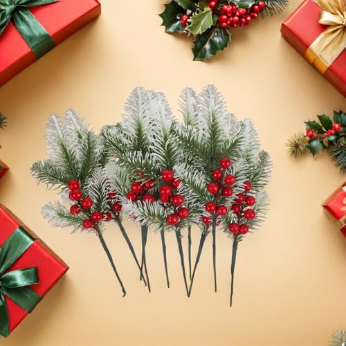 Tiges de baies décoratives blanches et branches de pin haut de gamme - 6