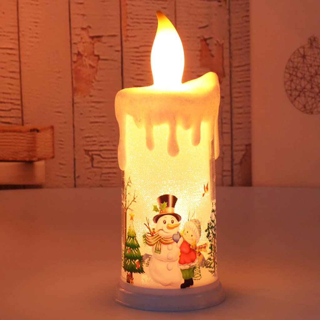 Bougies De Noël Sans Flamme – Décorations De Noël | Bougies De Noël Pour Fenêtre | Bougies Piliers LED Vacillantes, Boule à Neige, Lumière Sur Le Thème De Noël Pour Festival