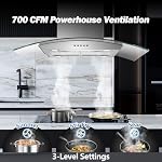 Tieasy 36 Hotte de l'île de inch 700 CFM Capuche de plafond en acier inoxydable Capuche d'évent avec verre trempé, boutons poussoirs, filtres à mailles