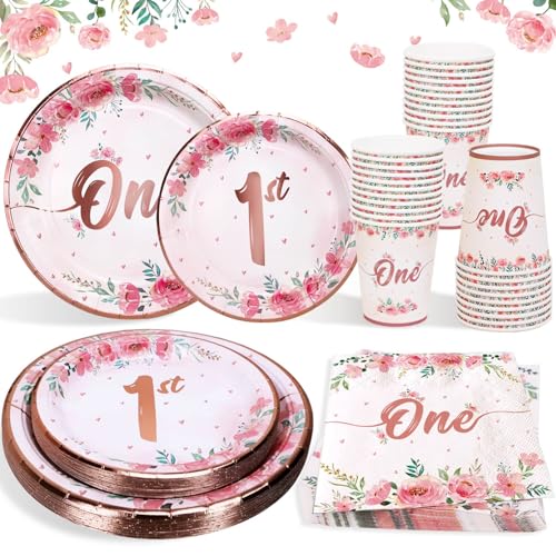Heboland 1 Geburtstag Mädchen Pappteller Set, rosa Goldfolie 1. Geburtstag...