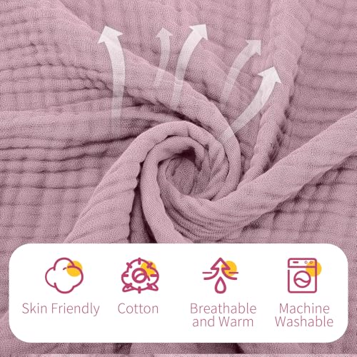 Image of VitalCozy 6 Pcs Baby Muslin Hooded Bath Towels and Washcloths, Muslin Hooded Baby Towels Absorbent Blankets for Gift Newborn Infant Shower (Mauve,Peach Pink)