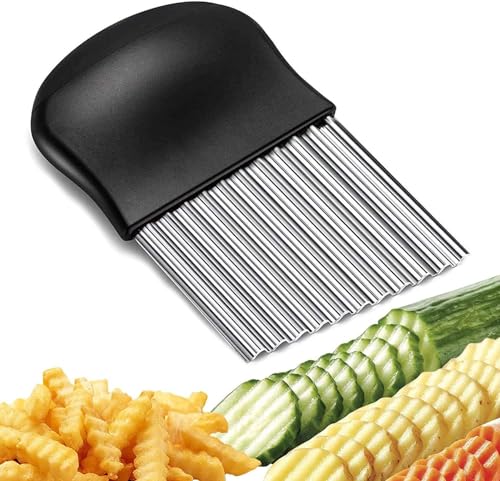 Image of Stainless Steel Wavy Blade Crinkle Cutter Knife - Vegetable & Potato Chip Slicer with Durable Nylon Handle - French Fry Cutter, Fruit, Salad, and Garnish Making Tool for Kitchen (Nylon Black)