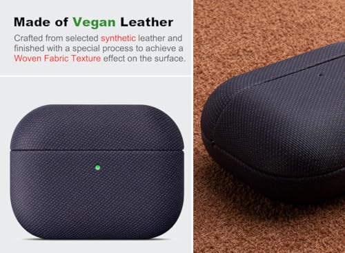 Image of Haobobro Handmade Case - for AirPods Pro 3 Case Cover - Premium Vegan Leather with Woven Fabric Texture, Wireless Charging Compatible, Drop Protective Hard Cover for AirPods Pro 3rd Generation, Purple