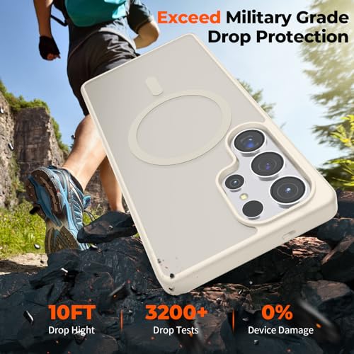 Image of SUPFINE Magnetic for Samsung Galaxy S25 Ultra Case with Screen Protector, (Built-in Magnets) (Military Grade Drop Protection) Slim Translucent Shockproof Phone Case,Stone