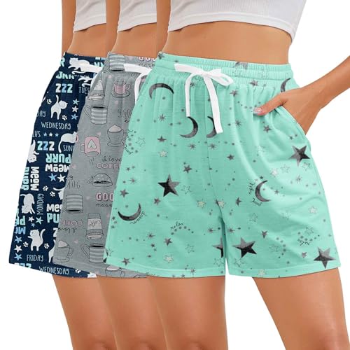 Image of American Trends 3 Pack Pajama Shorts Women Casual Elastic Waist Comfy Printed Sleep Lounge Shorts for Women PJ Bottoms