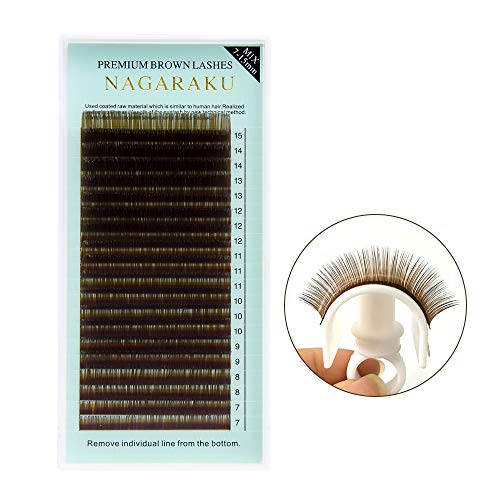 NAGARAKU Extension de cils de couleur brune 20 rangées de longueur mixte Nature douce Longs faux cils individuels (0.07 B 7-15mm Mixte)