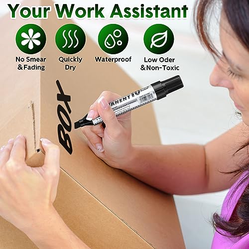 Image of Thenshop 48 Pcs Jumbo Size Permanent Markers Bulk Waterproof Chisel Tip Marker Pens for Industrial Use Work on Wood Metal Plastic Stone Glass(Black, Blue, Green, Red)