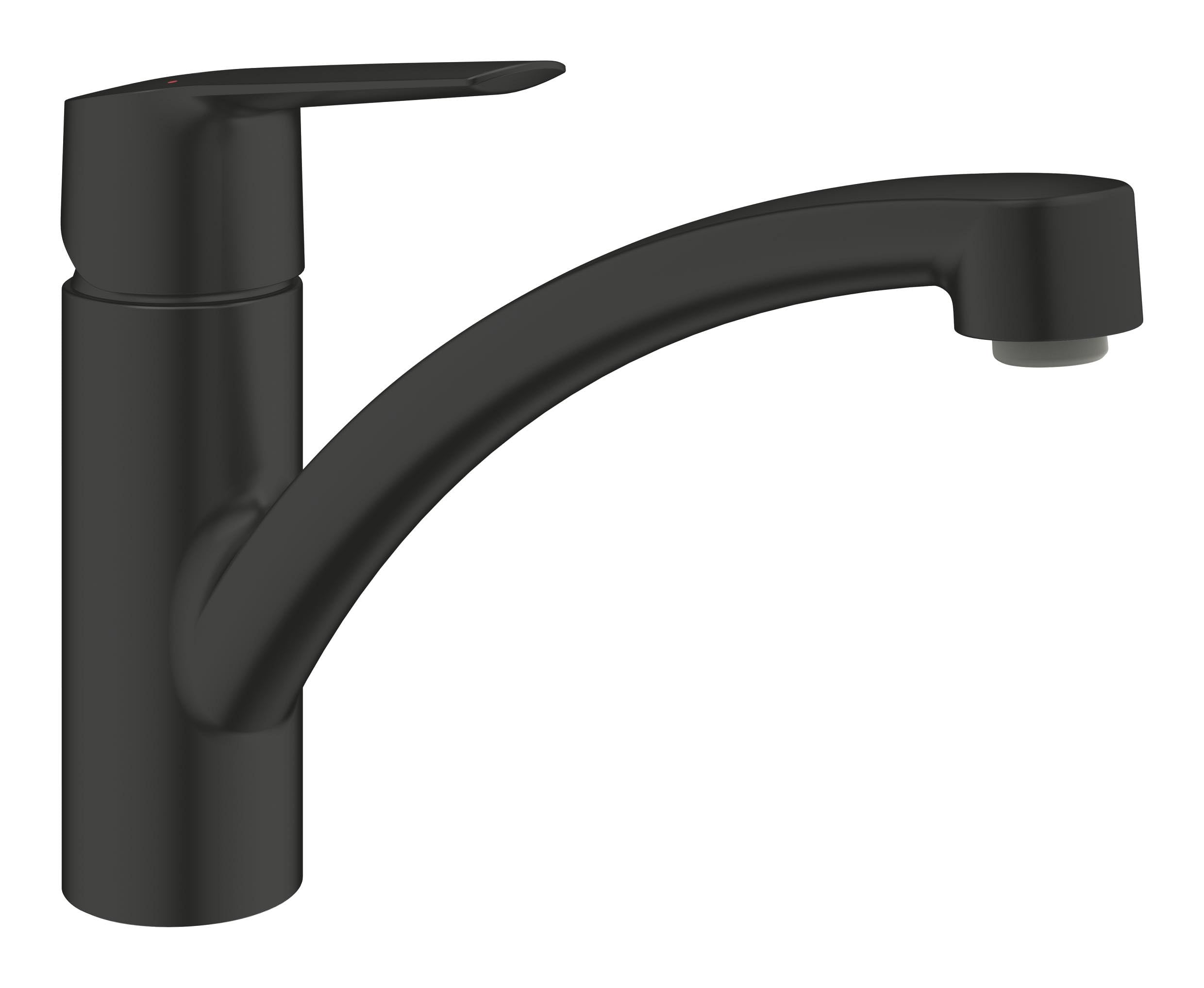 GROHE Start, Küchenarmatur mit flachem Auslauf (Wasserhahn für die Küche, 140° schwenkbar, wassersparend dank variabler Mengenbegrenzung, werkzeugfreie Spülbecken-Montage), schwarz, 305302432
