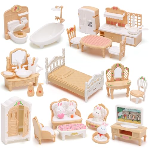 36 Pcs Dolls House Furniture Dolls House Accessories Dollhouse Furniture Set Minihouse Realistic Miniatures Bedroom Living Room Kitchen With Pretend Play Furniture Toys For Boys Girls