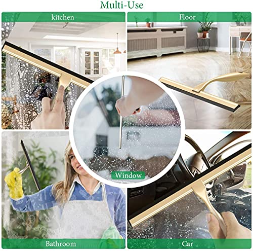 Image of OPERNEE Shower Squeegee with Self Adhesive Hook, 10 Inches Stainless Steel Squeegee Cleaner, All-Purpose Window Scraper for Bathroom Doors, Mirror, Windows and Car Glass, Brushed Gold
