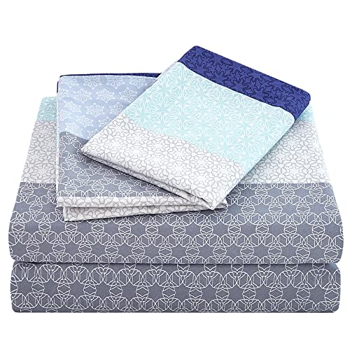 Image of JSD Neutral Striped Print Sheet Set Cal King Extra Deep Pocket | 4 Piece Soft Microfiber Sheets, OEKO-TEX Certified, Easy Care