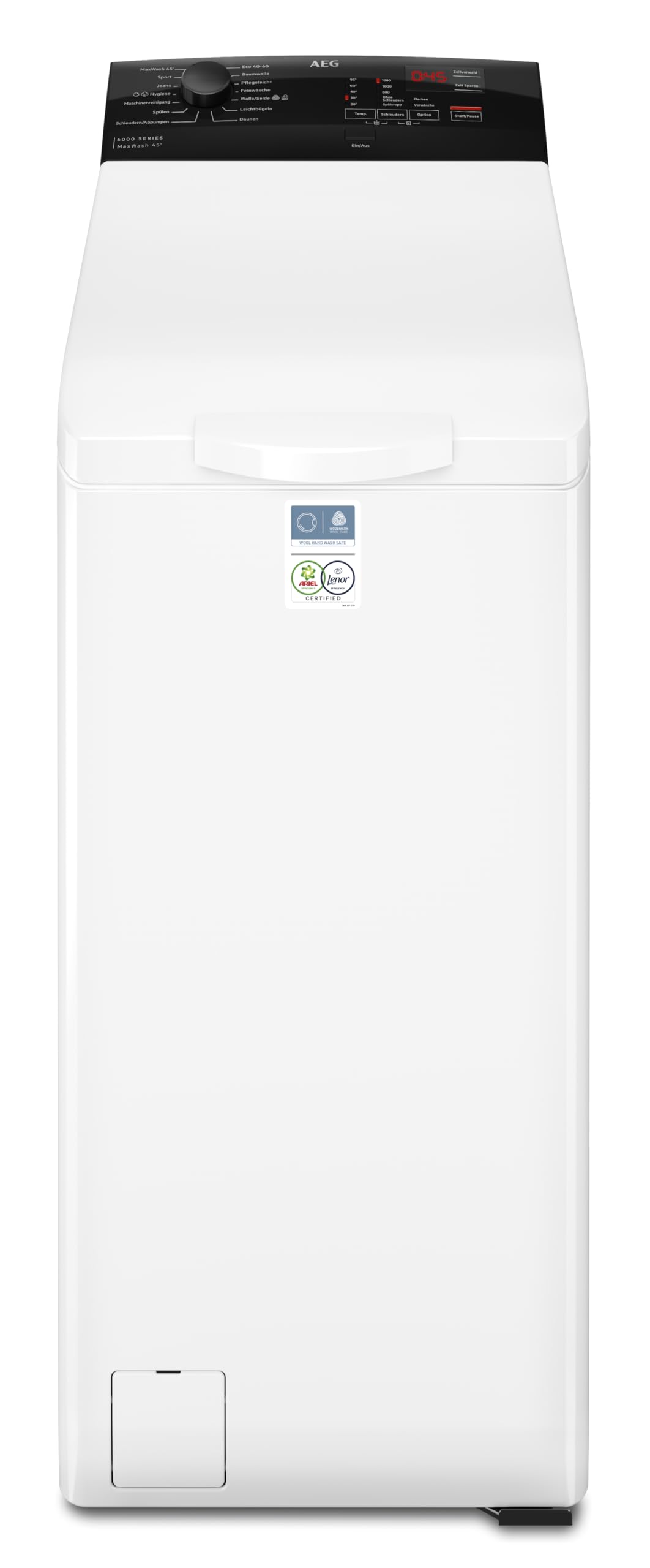 AEG Waschmaschine Toplader 40 cm, Serie 6000 mit KI WashAssist, LTR6A4E260 | 6 kg in 45 Min. bei 30 °C sauber, Nachlegefunktion, Wasserstopp, 1200 U/min, Hygiene-Dampfprogramm, Inverter-Motor