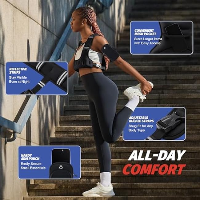 ZELUS Weighted Vest for Women Men, 6/8/12/16/20lb Weight Vest with Arm Pouch Reflective Strips, U-Shaped Rucking Vest for Strength Training Muscle Building, Walking Running Vest for Fitness