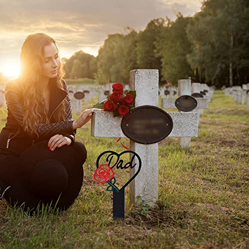Tugaizi Memorial Grave Marker Metal Plaque Garden Grave Marker Dad Memorial Stake Sympathy Grave For Cemetery Decorations Outdoors Yard Decor, Heart Shaped, Red Rose #TOP5
