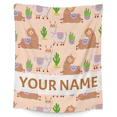 Blanket for Girl Boy - 40x50 Inches Cute Llama Throw Gifts - Personalized Brown Soft Fuzzy Blankets for Bed, Couch & Living Room