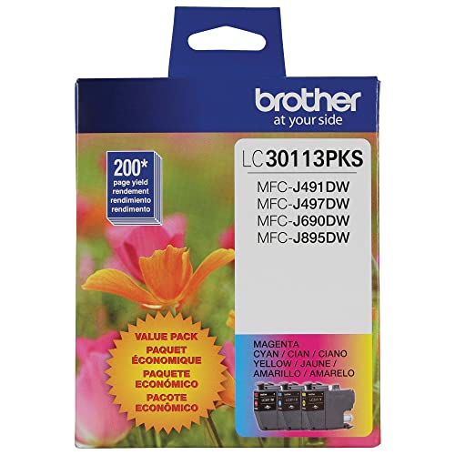 Brother Genuine LC30113PKS 3-Pack Standard Yield Color Ink Cartridges, Page Yield Up to 200...