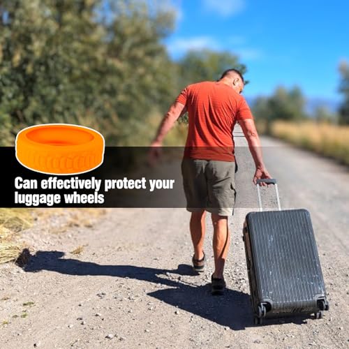 Luggage Wheel Protection Covers for 2"~2.4" Spinner Wheel, Noise Reducing & Anti-Scratch Travel Suitcase Accessory, 8 Pcs (Orange)4