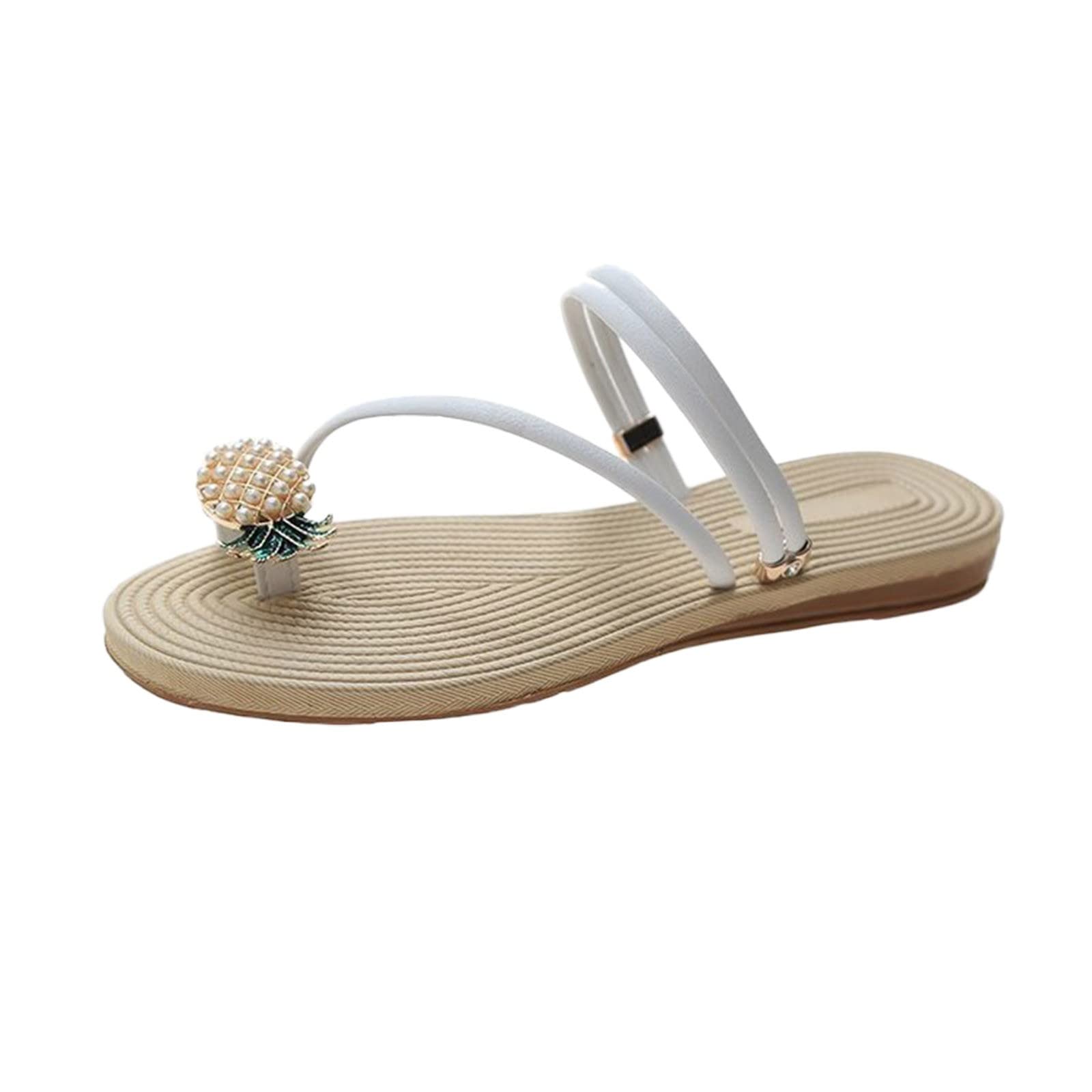 Flat Shoes Sandals Pineapple Summer Fashion Women Comfy Casual Sandals Womens sandals Flip Flop with Bling White 6
