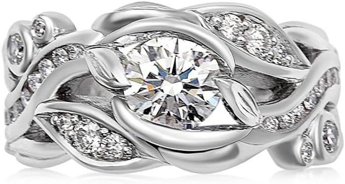 ENDLESSNESS & ETERNITY Leaf Round Cut Half Eternity Cubic Zirconia CZs Simulated Diamond 14K Gold Plated Stackable Wedding Band Ring Engagement Ring Anniversary Ring Party Ring