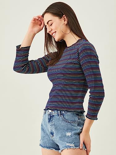Image of Modeve Women Horizontal Stripes Striped Long Sleeves Top for Summer||Winterwear||