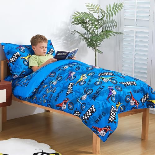 Image of lasoftan Toddler Bedding Set, Toddler Bed Comforter Sets for Girls, Toddler Bed Set, Motorcycle Printed