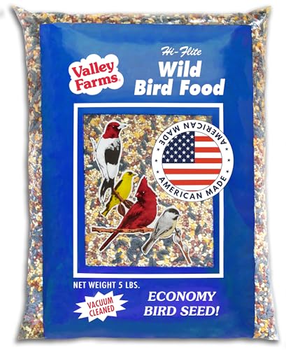 Valley Farms Hi-Flite Wild Bird Food (5 LB) Outside feeders, Bird Seed with Millet, Crack Corn, Black Oil Sunflower Seeds Birds, Economy Bird Seed for Outside Feeders, Birdseed