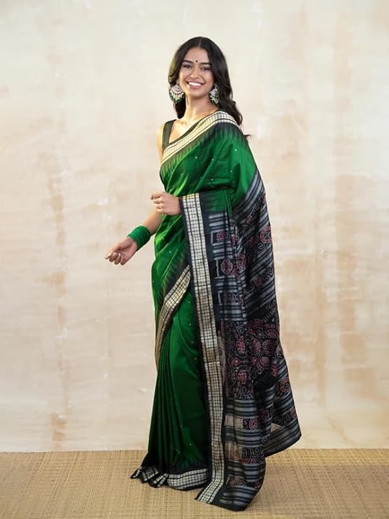 Image of Handmade Pure Bomkai Silk Saree Khandua Natural Silk Ikkat Saree For Women /Ethnic Wear /Traditonal Saree /Handloom Saree With Regular Fit Blouse Piece