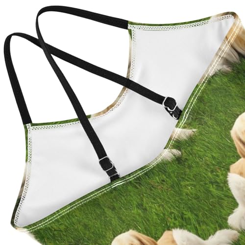 Dogs Lying Green Grass Girls' Athletic Swimwear, Summer Beach Bathing Suit, 3-104