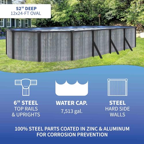 Image of San Pedro 12x24-ft Oval 52-in Deep 6-in Top Rail Above Ground Steel Wall Swimming Pool Package