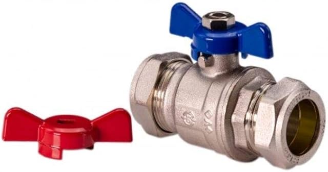Ball Valve - 15mm Compression Red Blue Butterfly Handle