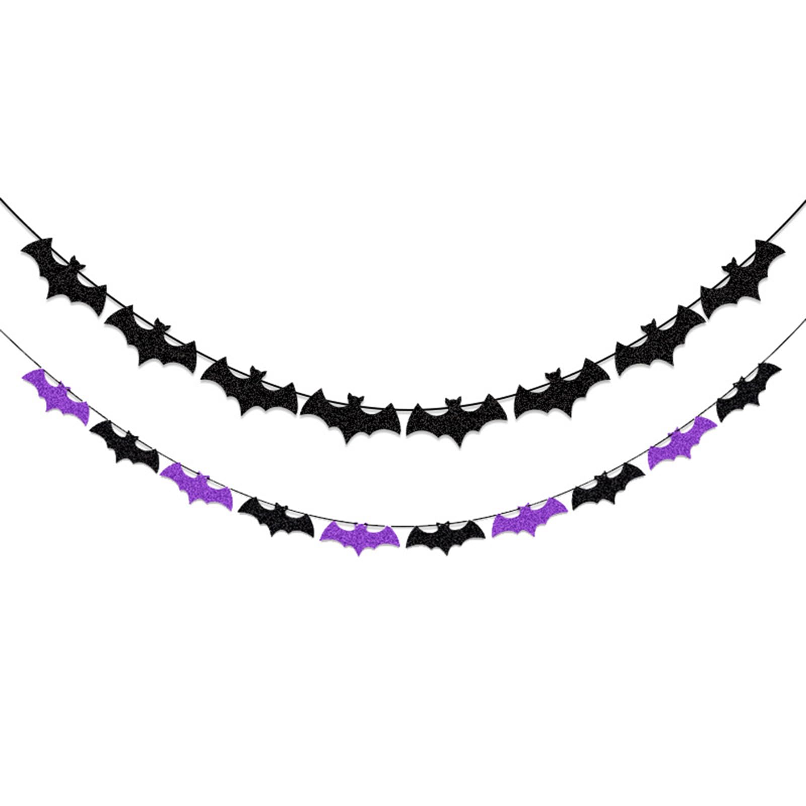 Comelodiant Glitter Bat Garland 2 PCS Double Sided Halloween Bat Banner Garland for Haunted House Halloween Party Mantle Table Decor
