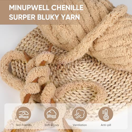 Image of 8 Packs Jumbo Chunky Chenille Yarn - 2040g(72oz) 245 Yards (224m) Bulky Yarn - Chunky Yarn for Hand Knitting Blanket,Cushions, Pet Bed - Soft and Durable(Khaki)