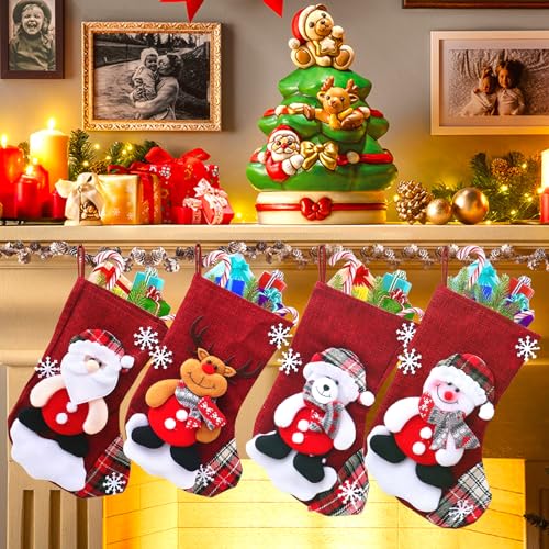 AQXONG Meias natalícias 3D feitas à mão, bolsa criativa, meias natalícias pendentes, boneco de neve/urso branco/reno/pai natal, meias decorativas natalícias