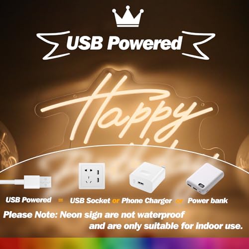 Image of Goneons Happy Birthday Neon Sign for Wall Decor, Happy Birthday Led Sign for Backdrop with Dimmable Switch, USB Powered LED Happy Birthday Sign for Biryhday Party Decoration(Warm White,16.5 inch x 12.2 inch)
