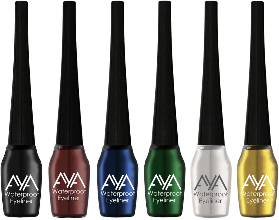 AYA Waterproof Long Lasting Smudge Transfer proof Liquid Eye Makeup Eyeliner, Set of 6 (Black, Blue, Brown, Green, Silver, Golden), 30 ml