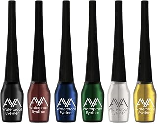 AYA Waterproof Long Lasting Smudge Transfer proof Liquid Eye Makeup Eyeliner, Set of 6 (Black, Blue, Brown, Green, Silver, Golden), 30 ml
