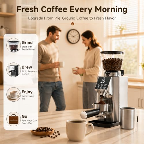 Image of AMZCHEF Electric Conical Burr Coffee Grinder, 45 Settings, Stainless Steel Burrs with Timer & Dosing Control, Low-Mess Design for Espresso, Pour Over & French Press, for Beginners & Home Baristas