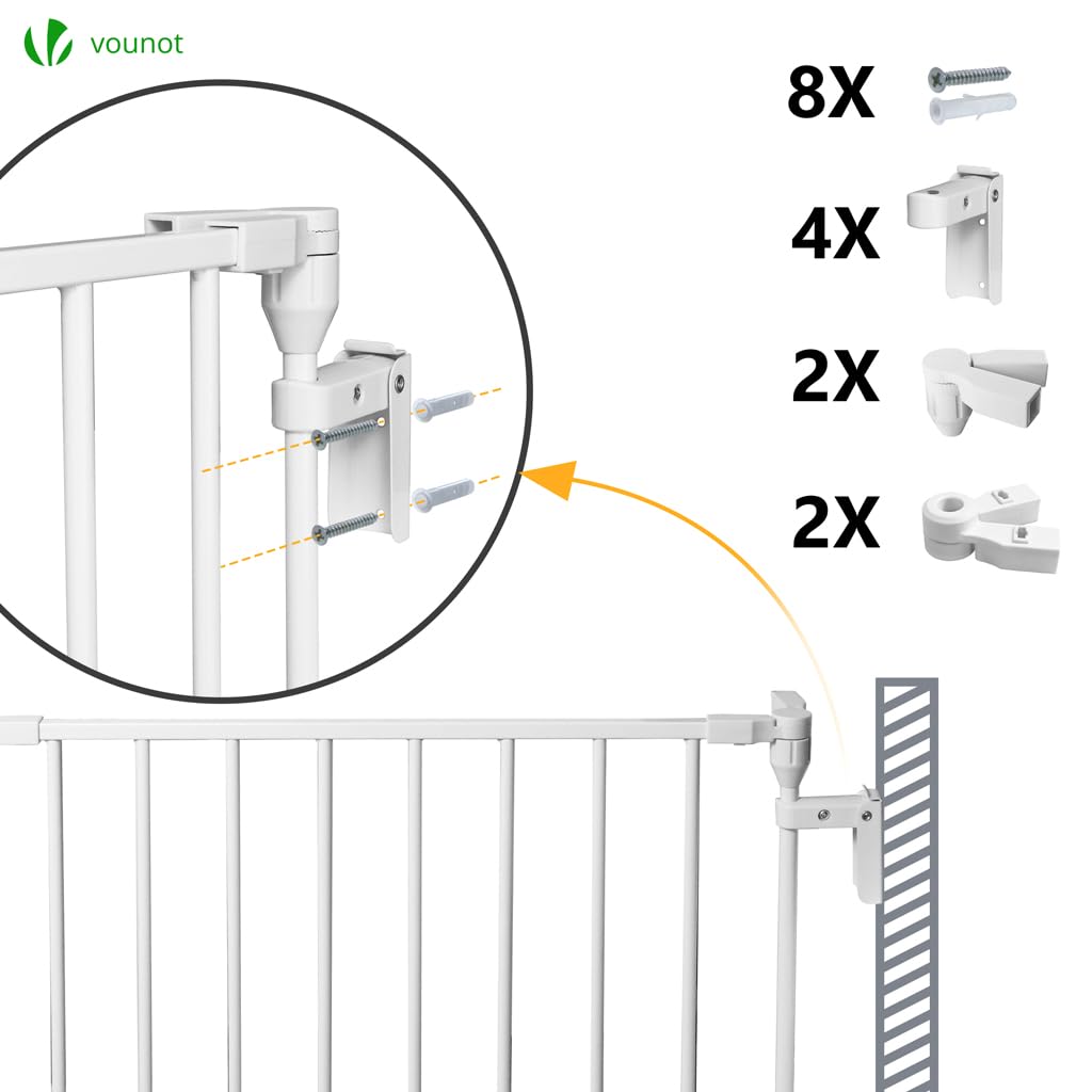 VOUNOT® Barriera di Sicurezza 375 cm per Bambini e Cani, Cancello Cancelletto Griglia di Sicurezza per Camino, Preassemblato, 6 Pannelli Barriera Protettiva Pieghevole per Porte o Scale, Bianco