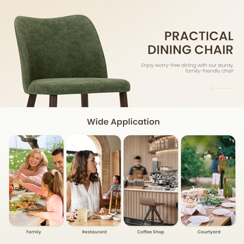 Image of Wooden Dining Chairs Set of 2, Upholstered Kitchen Dining Room Chair, Modern Farmhouse Dinner Chair for Restaurant & Cafe, Green