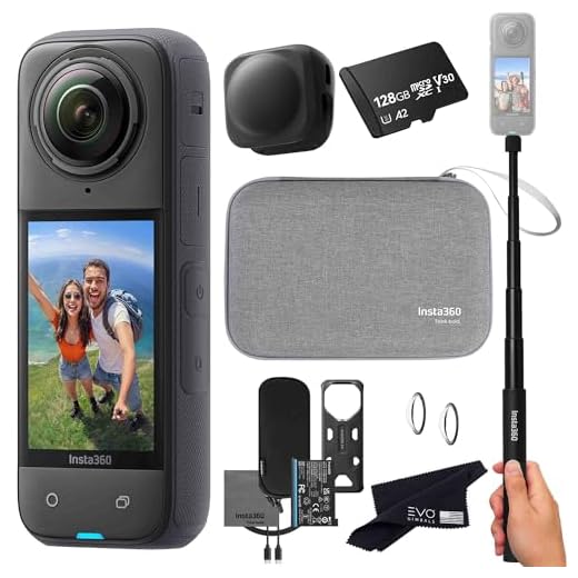 Insta360 Pacote de viagem X4 - Câmera de ação 360 à prova d'água 8K com sensores de 48 MP de 1/2 polegada, vídeo 8K 360 HDR, foto de 72 MP 360, edição de IA | O pacote inclui estojo de transporte,