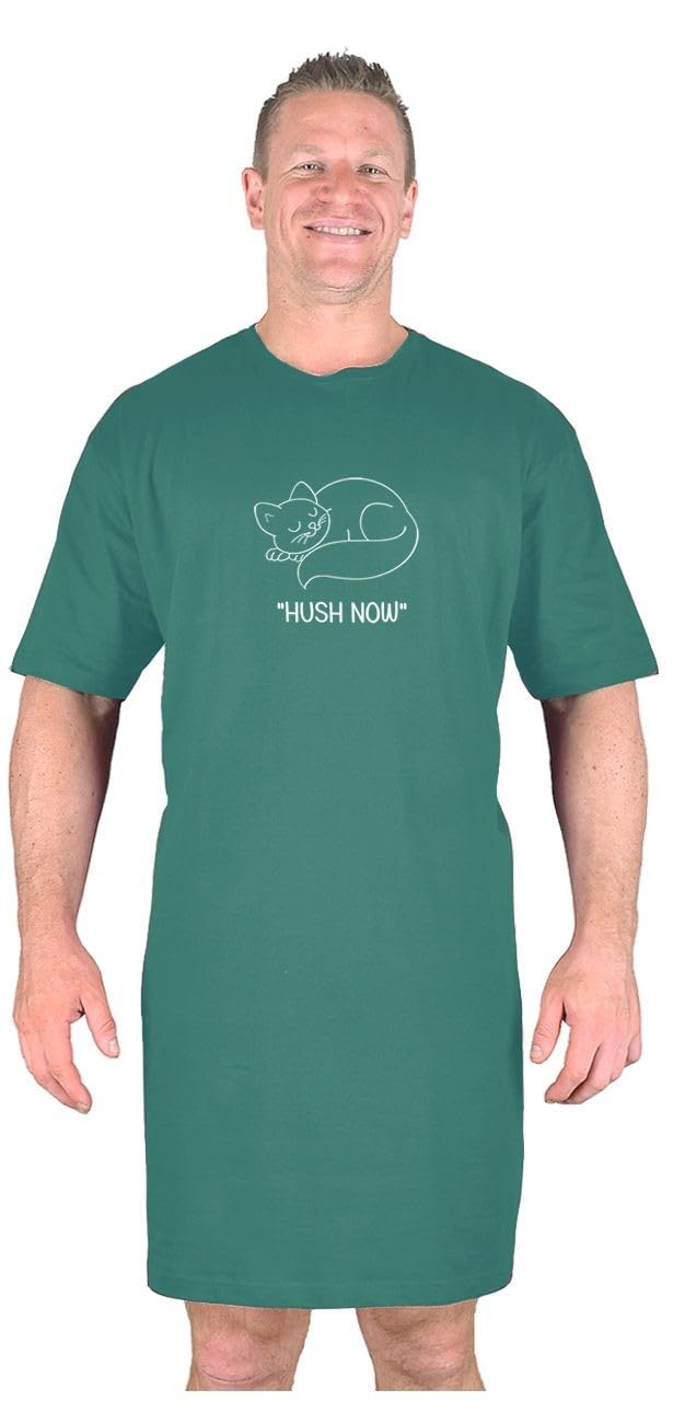 Big Mens Sea Green Hush Nightshirt Cotton Unisex for Sizes M L XL 2XL 3XL 4XL 5XL 6XL 7XL 8XL, Size : 7XL