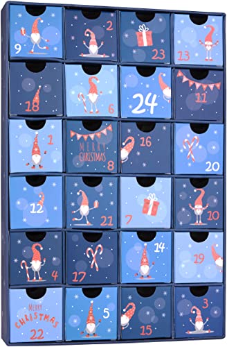 BRUBAKER Calendrier de L'Avent à Remplir - Gnomes Bleus - Calendrier de Noël à Remplir Soi-Même avec 24 Portes Pour Bons D'Achat, Bonbons et Autres Surprises - Hauteur 32,5 cm en Carton Cover