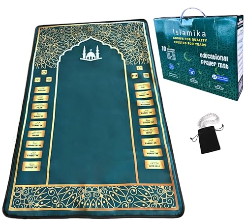 Islamika Elektronischer Gebetsteppich intelligenter interaktiver Gebetsteppich ideal für Neue Bekehrte und diejenigen die Ihr Gebet Lernen oder perfektionieren mit islamischen Gebetsperlen Grün