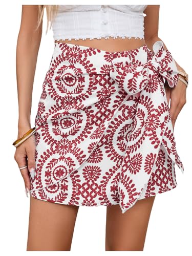 Image of Milumia Women's Summer Boho Wrap Skirt Floral Print High Waisted Knot Side Short Vacation Beach Mini Skirt
