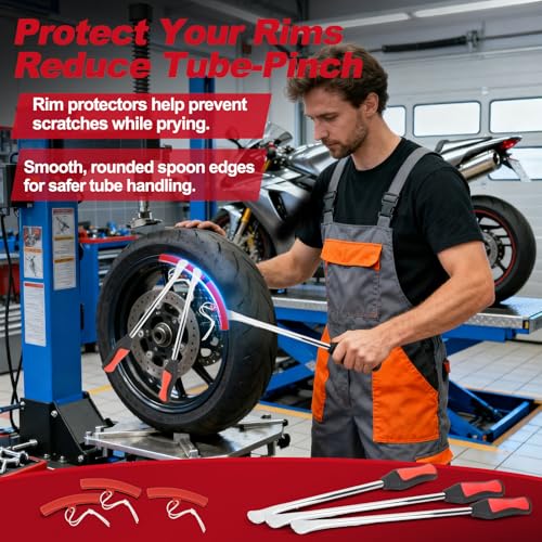 38PCS Tire Spoons Tool Set, Premium Tire Irons Tire Changing Kit with 14.5\" & 11.5\" Levers for Motorcycle, Dirt Bike & Lawn Mower, including Rim Protectors, Valve Tools & Accessories